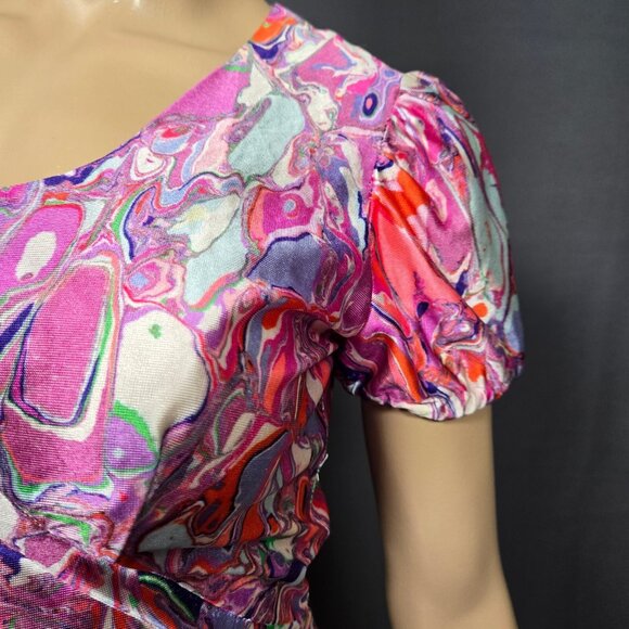 Vintage 60s Psychedelic Print Maxi Dress Womens Size S Tie Back Groovy Colourful - Picture 4 of 9